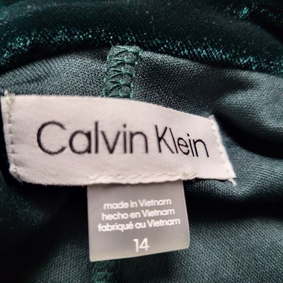 CALVIN KLEIN Green Velvet High Neck Cowl Back PullOn Cap Sleeve Midi Dress Sz 14 - Picture 12 of 15